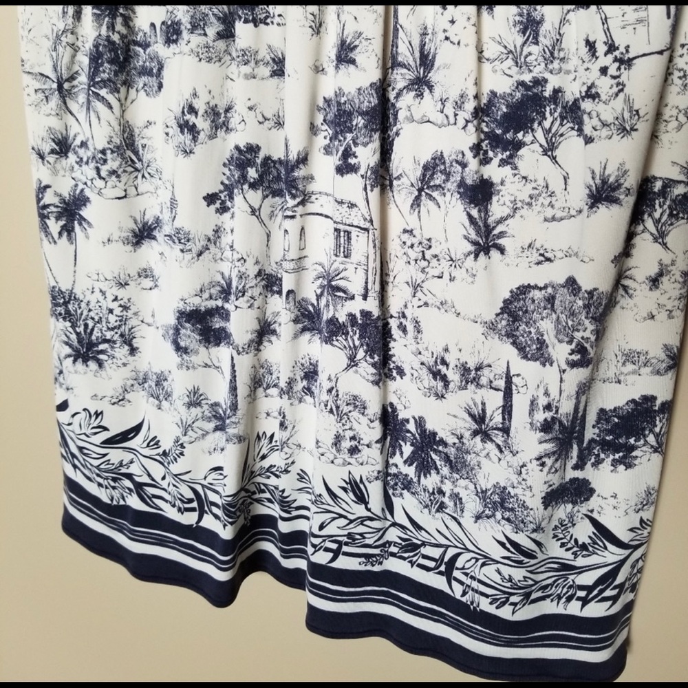 Navy and White Printed Border Hem Dress